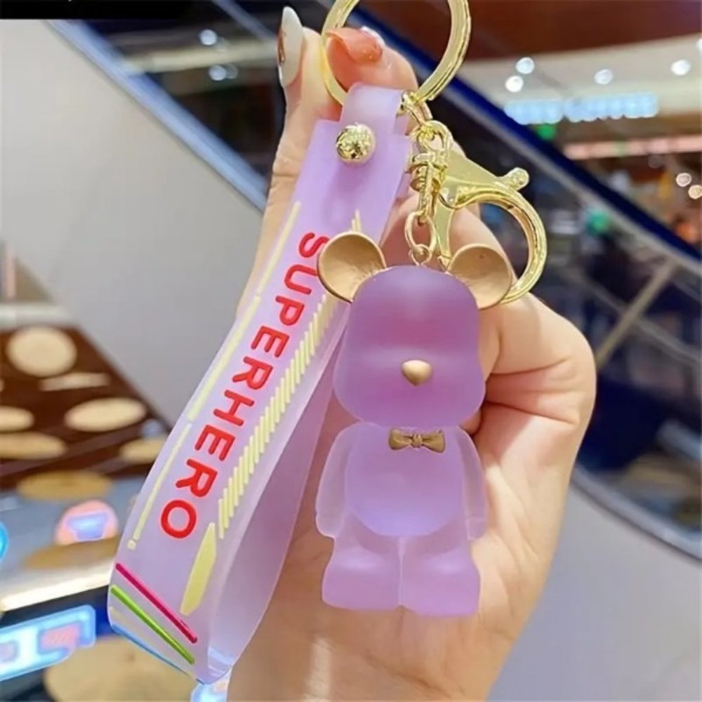Acrylic Frosted Bowknot Bear Keychain NWT